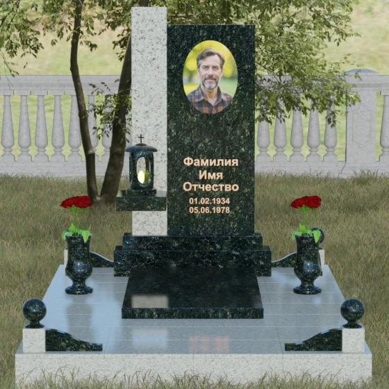 Мемориальная композиция с консольной полкой, гранит Балтик грин, вид 2