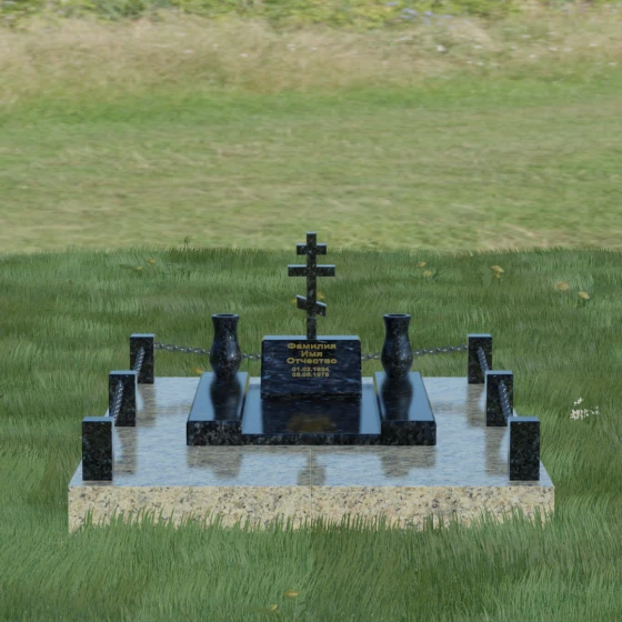 Гранитный памятник с объемным крестом, гранит Блю Перл, вид 2