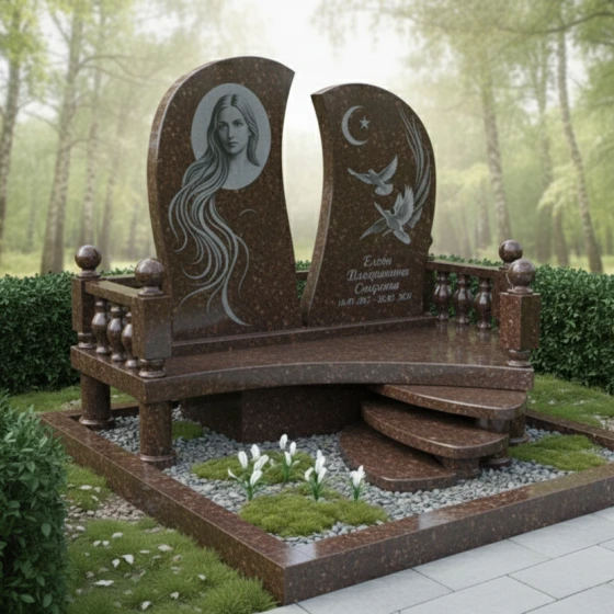 Элитный мусульманский памятник с двумя стелами, гранит Дымовский