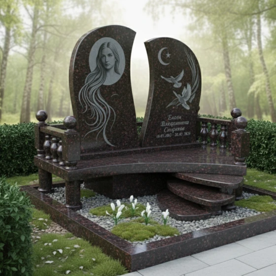 Элитный мусульманский памятник с двумя стелами, гранит амфиболит