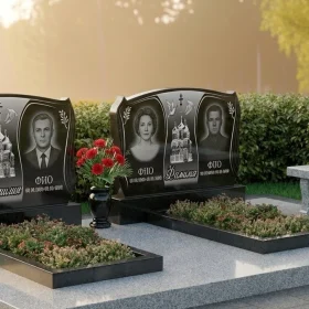 Гранитный православный памятник на двоих с крестом - ПН071