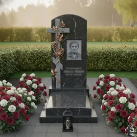 Гранитный православный памятник с крестом для одного - ПН086