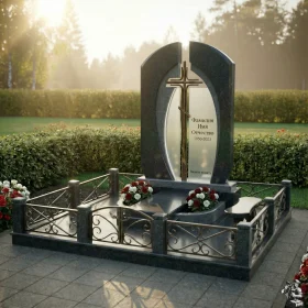 Памятник из гранита, стекла и металла для мемориала - ПН156