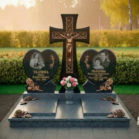 Элитный Православный памятник для двоих с крестом - ПН248