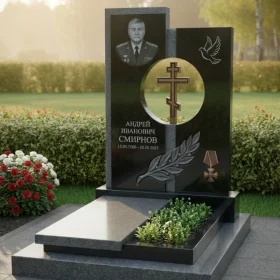 Памятник элитный вертикальный из гранита с крестом - ПН329