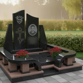 Гранитный элитный православный вертикальный памятник - ПН397