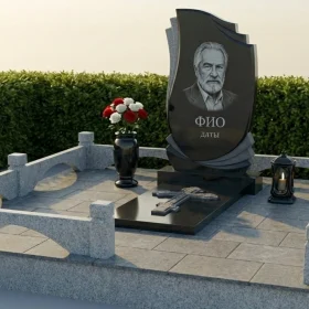 Православный гранитный мемориальный комплекс с крестом - ПН463