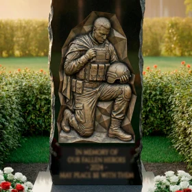 Гранитный вертикальный памятник с мемориалом - ПН545