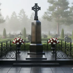 Элитный Вертикальный Гранитный памятник на одно место - ПН677