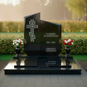 Православный гранитный вертикальный памятник на двоих - ПН716