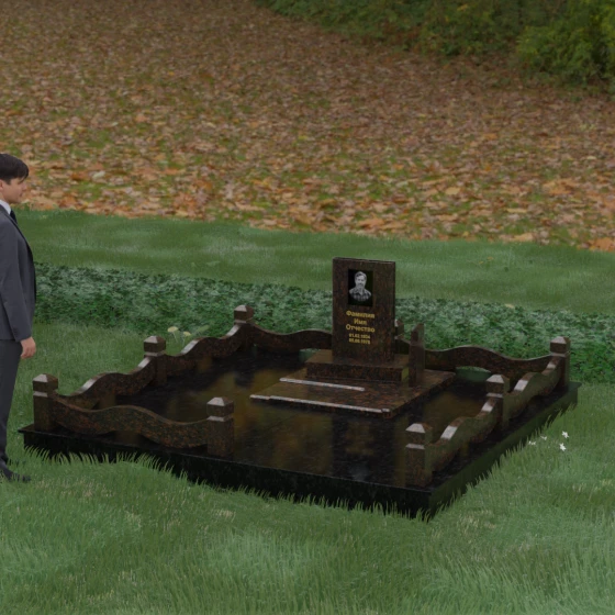 Вертикальный гранитный монумент со стелой-волной, гранит Дымовский, вид 4