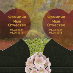 Горизонтальный светский Гранит|Стекло памятник на двоих - П251