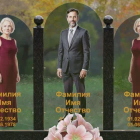 Вертикальный светский комбинированный памятник на троих - П252