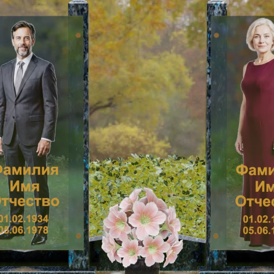 Вертикальный памятник из гранита со стеклянными панелями, гранит Блю Перл