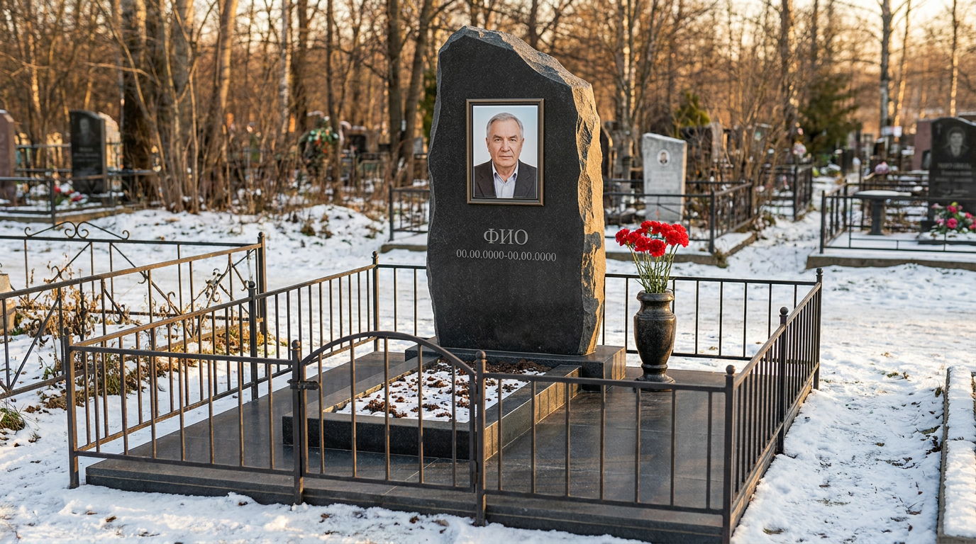 Пример дизайна: Памятник из тёмного базальта в форме скалы