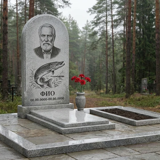 Гранитный памятник рыбаку с поплавком