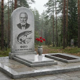 Гранитный памятник рыбаку с поплавком