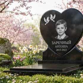 Детский памятник-сердце с голубями
