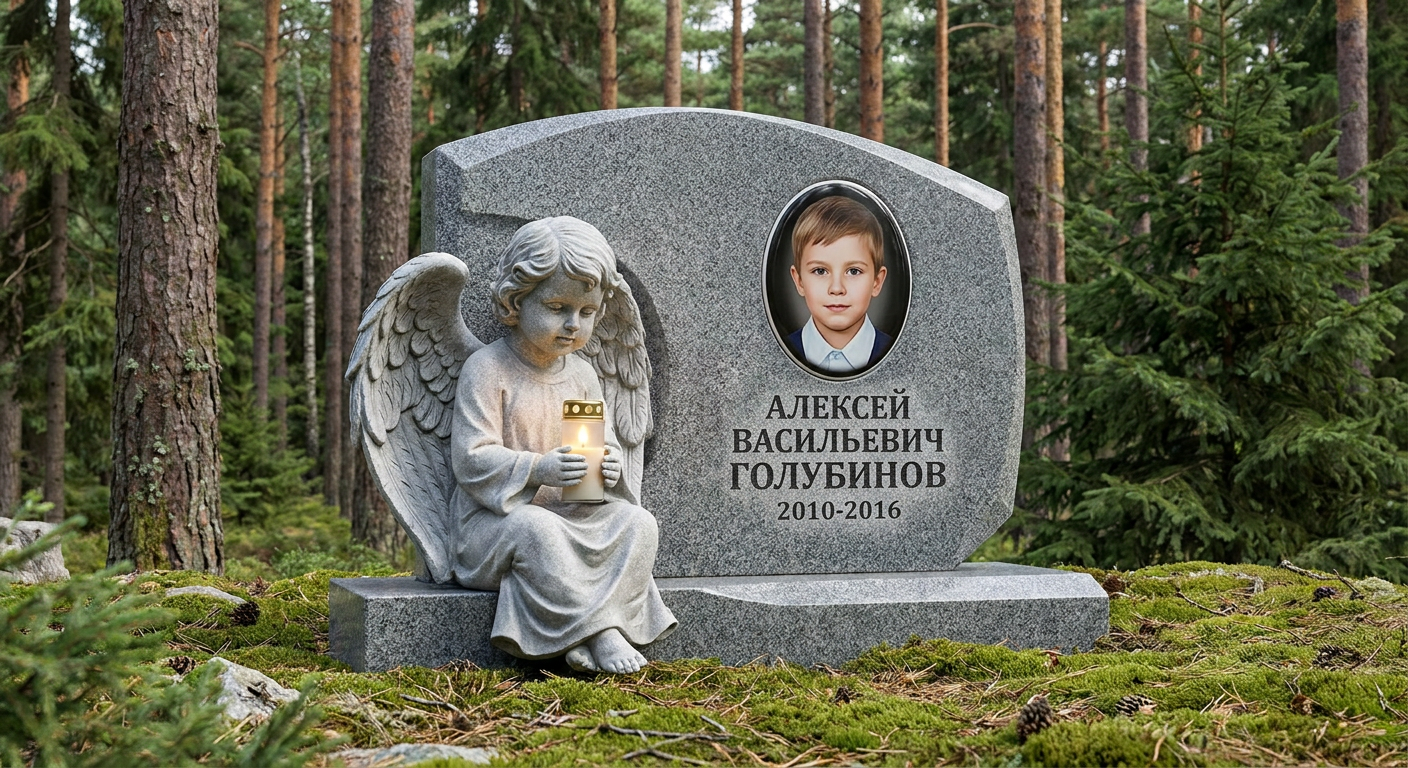 Пример дизайна: Детский памятник с ангелом и свечой