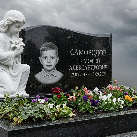 Детский памятник с ангелом и лилией