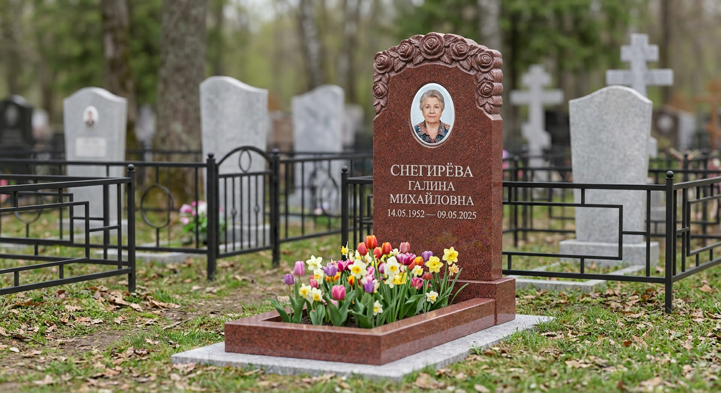 Пример дизайна: Памятник с гирляндой роз из лезниковского гранита