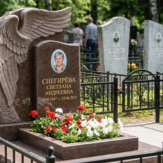 Памятник с обнимающим крылом ангела из дымовского гранита