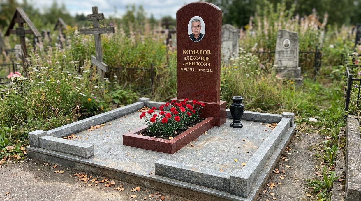 Пример дизайна: Гранитный памятник с арочным верхом — фото и цена