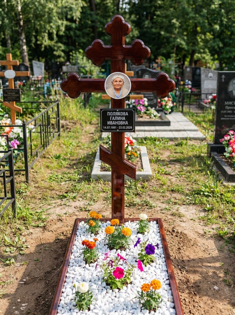 Портрет на памятнике в Иркутске — Цветной портрет на овале 130×180 мм — на деревянный крест